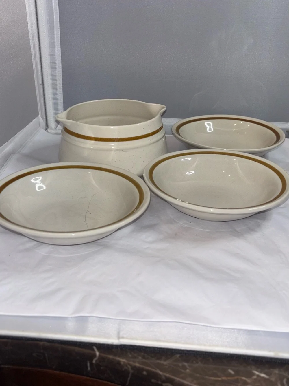 Old Brook Stoneware Japan Cream Serving Bowl and Bowls Farmhouse Cottagecore
